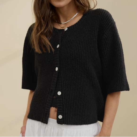 aerie Tops - aerie unreal short sleeve cardigan black